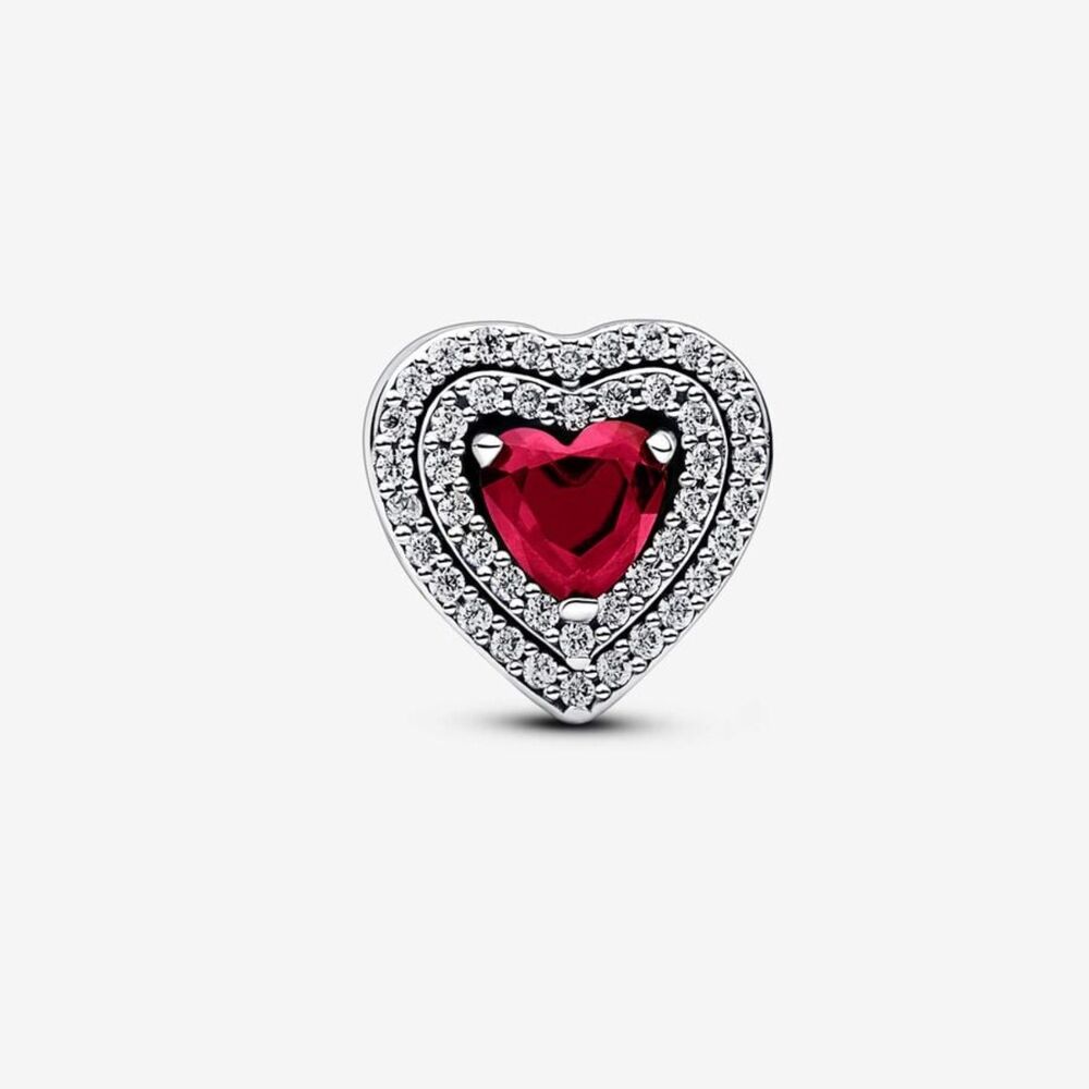 Sparkling Levelled Heart Charm – Red Man-Made Crystals in Pave Setting – S925